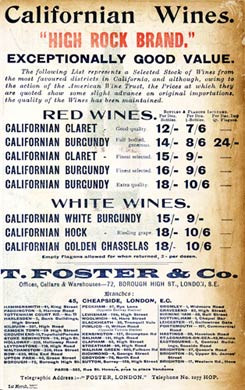 T Foster, Californian Wine