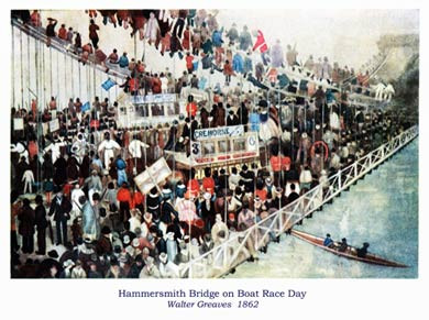 Hammersmith Bridge on Boat Race Day, 1862