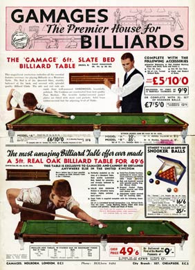 Gamages Billiards Tables