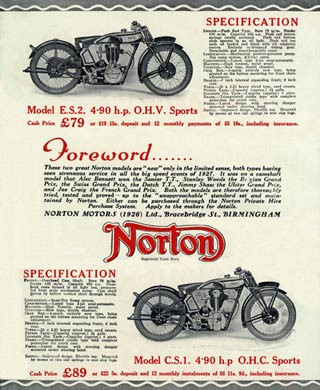 Norton Motor Cycles 1927