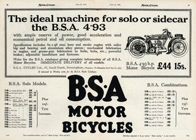 BSA Motor Bicycles 1926