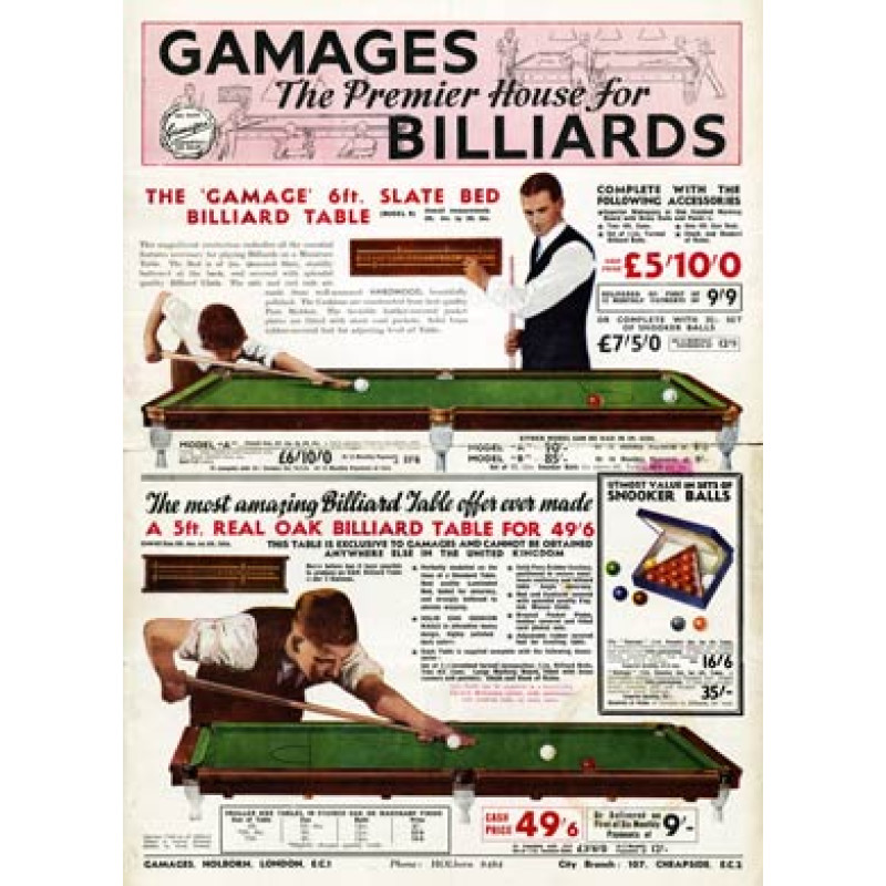 Gamages Billiards Tables