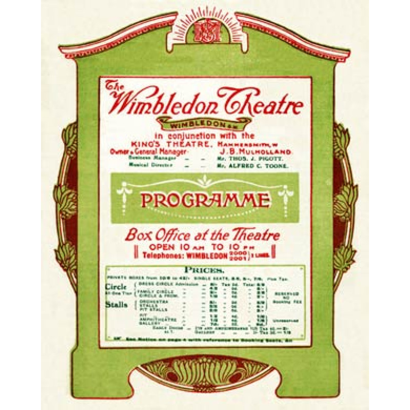 Wimbledon Theatre, Programme, 1923