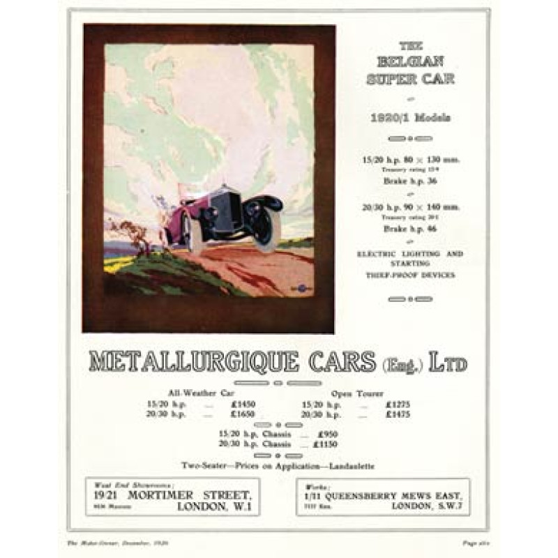 Metallurgique Cars, 1920