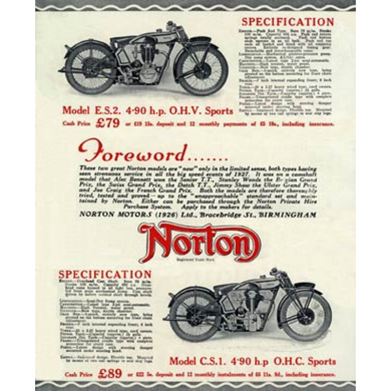 Norton Motor Cycles 1927