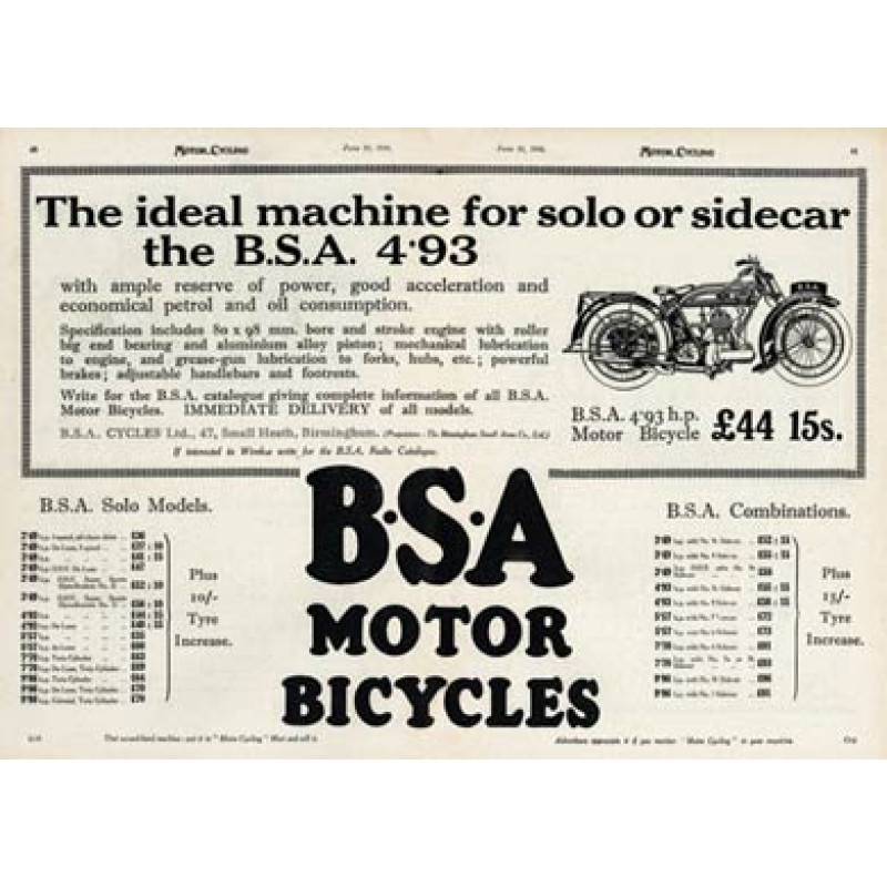 BSA Motor Bicycles 1926