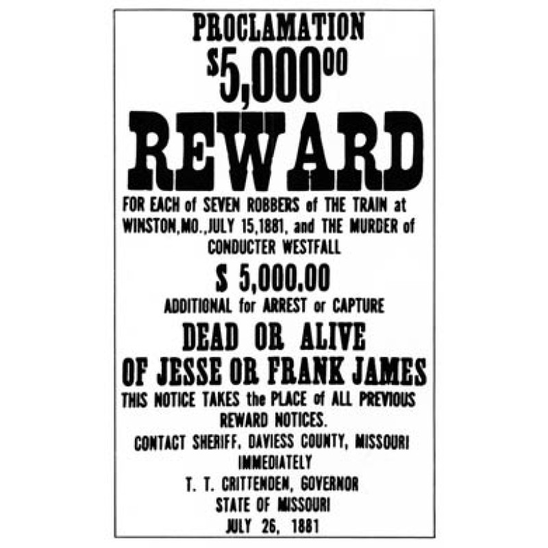 Jesse James, Wanted